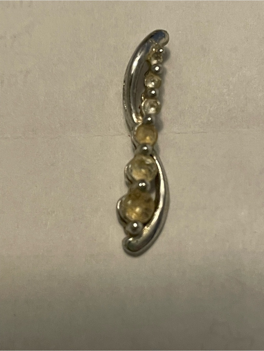 Stamped 925 Sterling Silver Yellow Crystal Curved Pendant - Women Jewelry